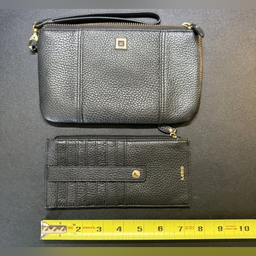 Pebbled Genuine Leather Wristlet Clutch Wallet Lodis Matching w/ Card Holder